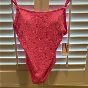 Pink Floral Textured Swimsuit
